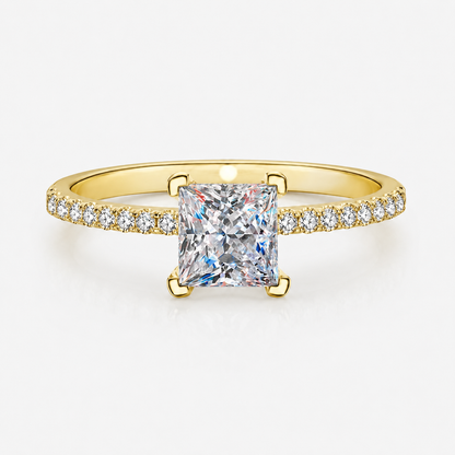 Princess Cut Moissanite Pavé Engagement Ring