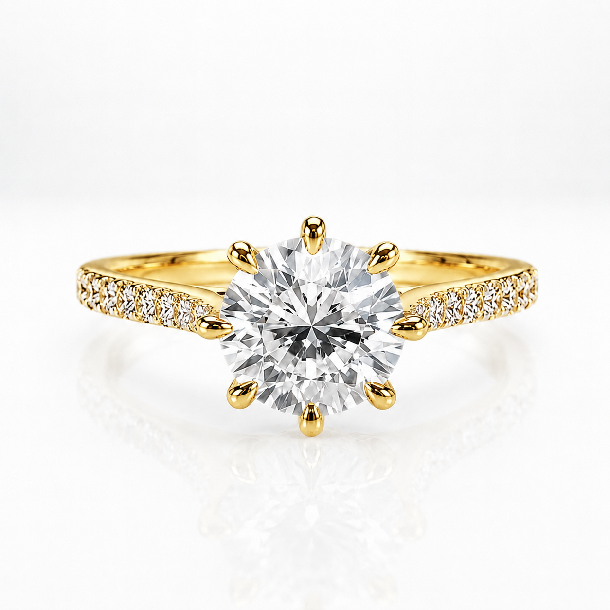 Round Brilliant Moissanite 8-Prong Pavé Engagement Ring