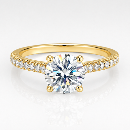 Round Brilliant Moissanite Pavé Solitaire Engagement Ring