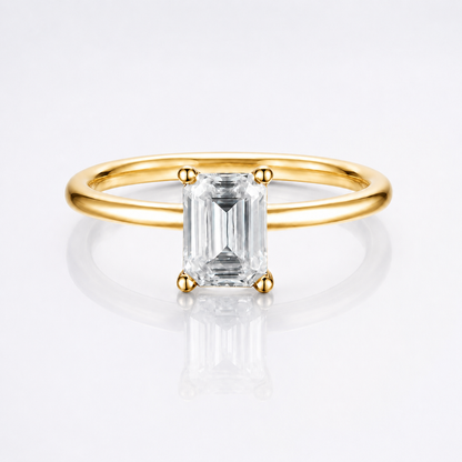 Emerald Cut Moissanite Solitaire Engagement Ring