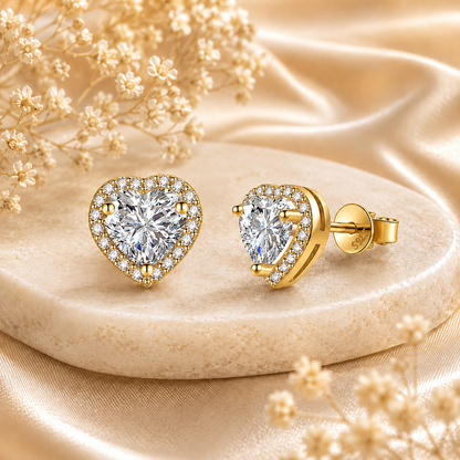 Heart Halo Moissanite Stud Earrings