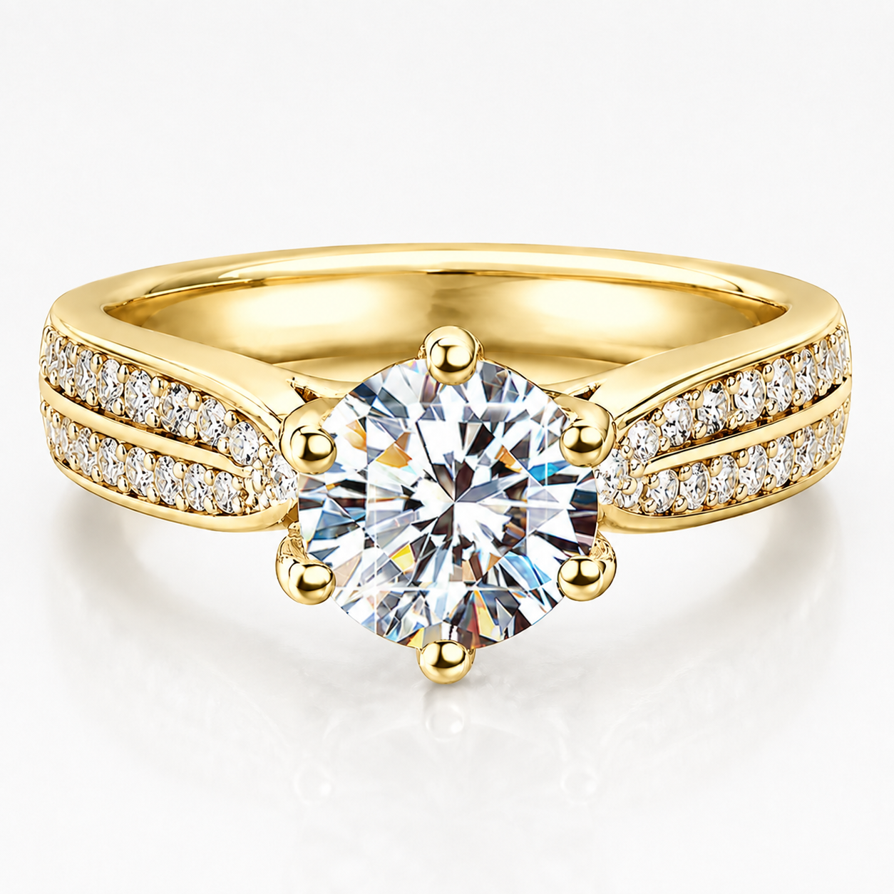 Round Brilliant Moissanite Double-Row Pavé Engagement Ring