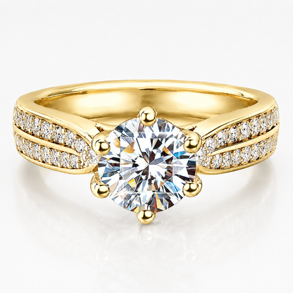 Round Brilliant Moissanite Double-Row Pavé Engagement Ring