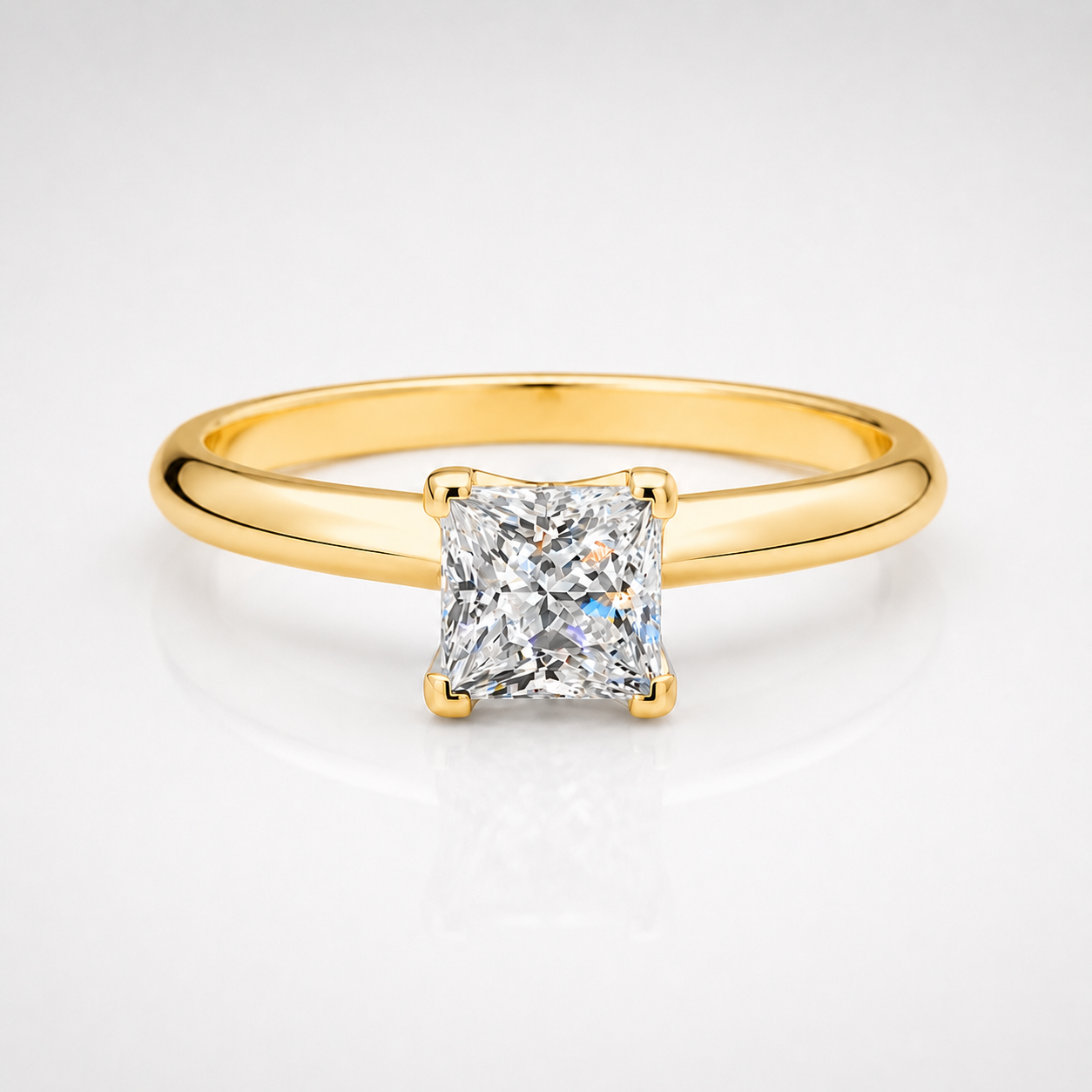 Princess Cut Moissanite Cathedral Solitaire Engagement Ring
