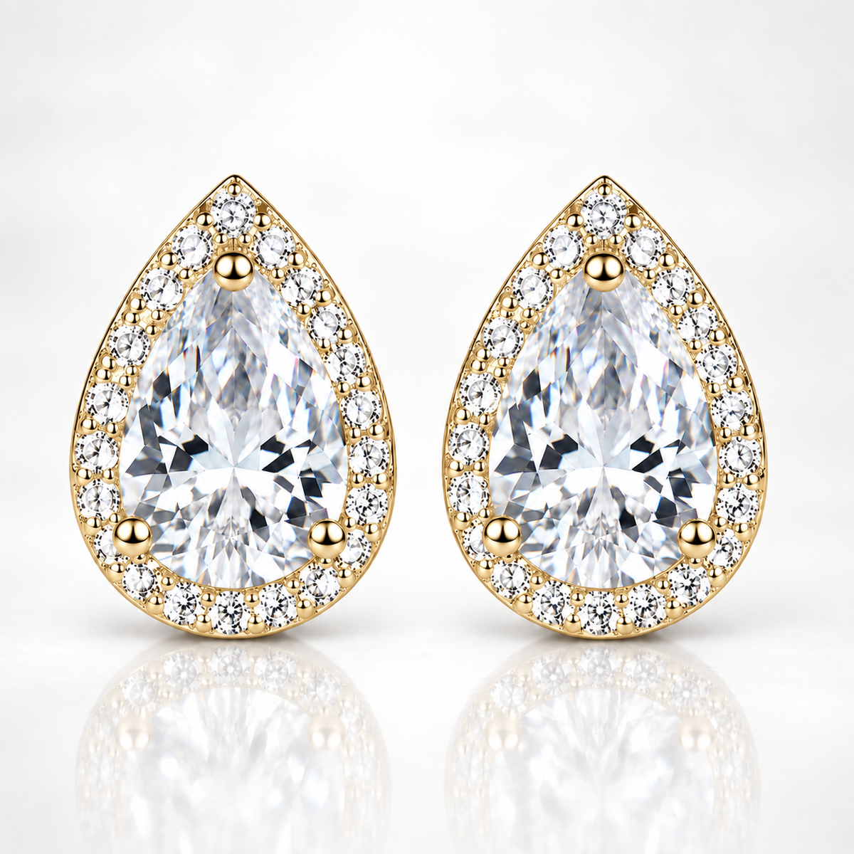 Pear Cut Moissanite Halo Stud Earrings