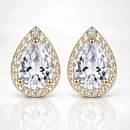 Pear Cut Moissanite Halo Stud Earrings