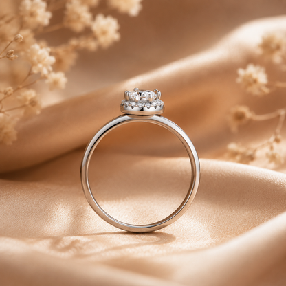 Petite Round Brilliant Cut Moissanite Halo Ring