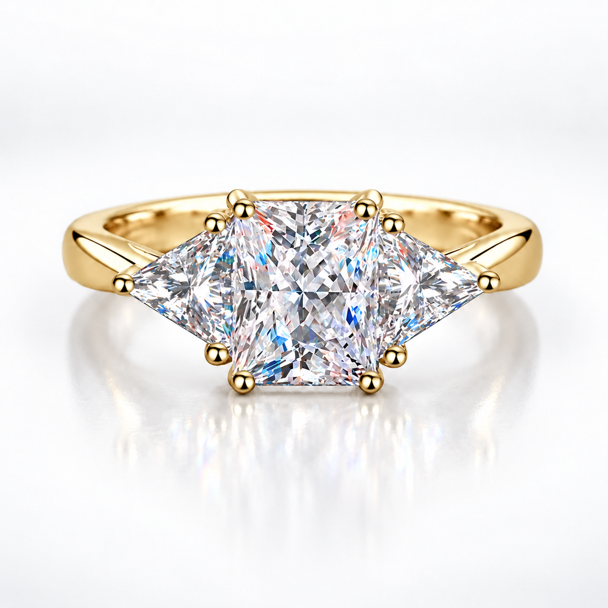 3ct Radiant & Trillion Cut Moissanite Trilogy Engagement Ring