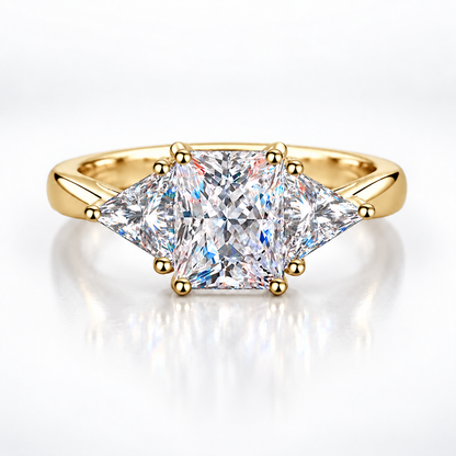 3ct Radiant & Trillion Cut Moissanite Trilogy Engagement Ring