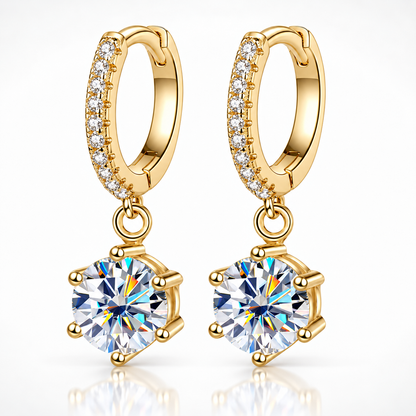 Round Moissanite Hoop Drop Earrings