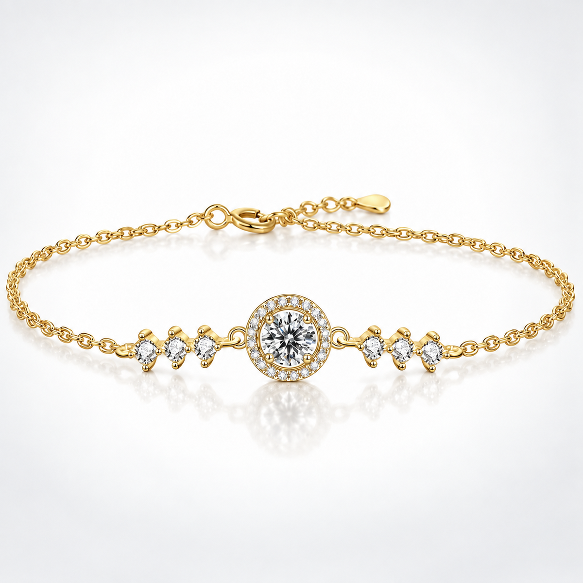 1ct Round Brilliant Moissanite Halo Centrepiece Bracelet