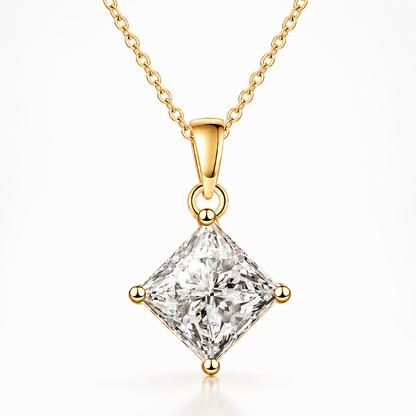 Princess Cut Moissanite Solitaire Pendant Necklace