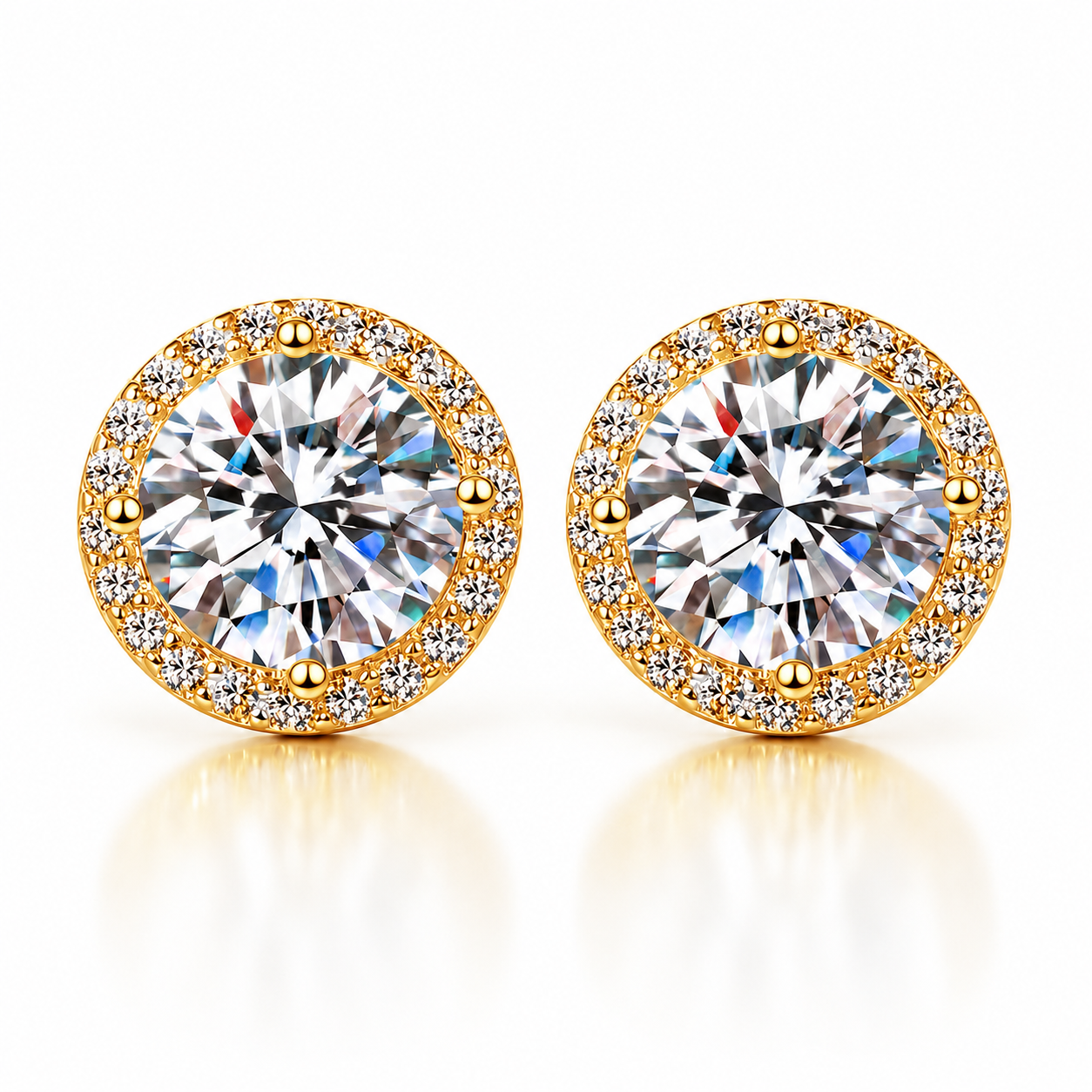 Round Brilliant Cut Moissanite Halo Stud Earrings