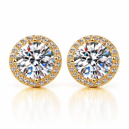 Round Brilliant Cut Moissanite Halo Stud Earrings