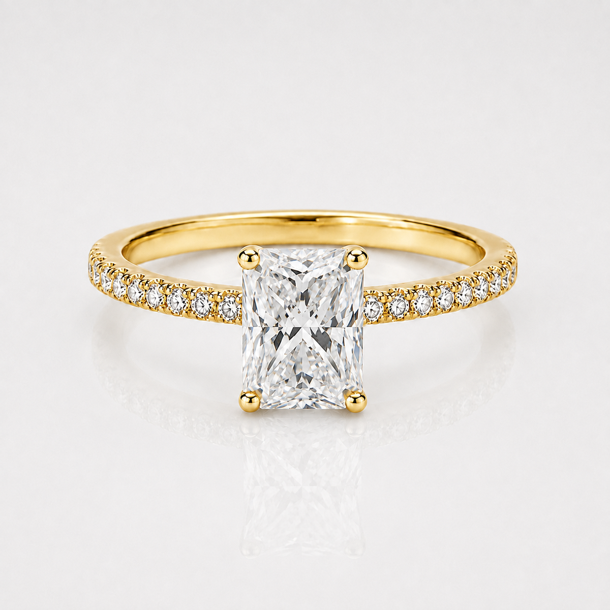 Radiant Cut Moissanite Pavé Solitaire Engagement Ring