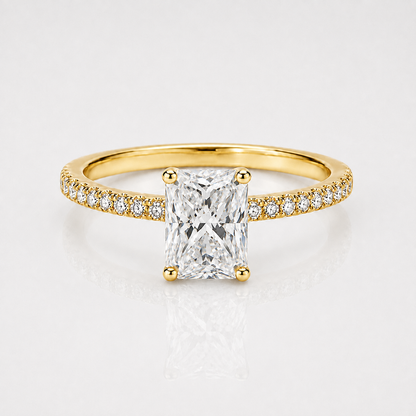 Radiant Cut Moissanite Pavé Solitaire Engagement Ring