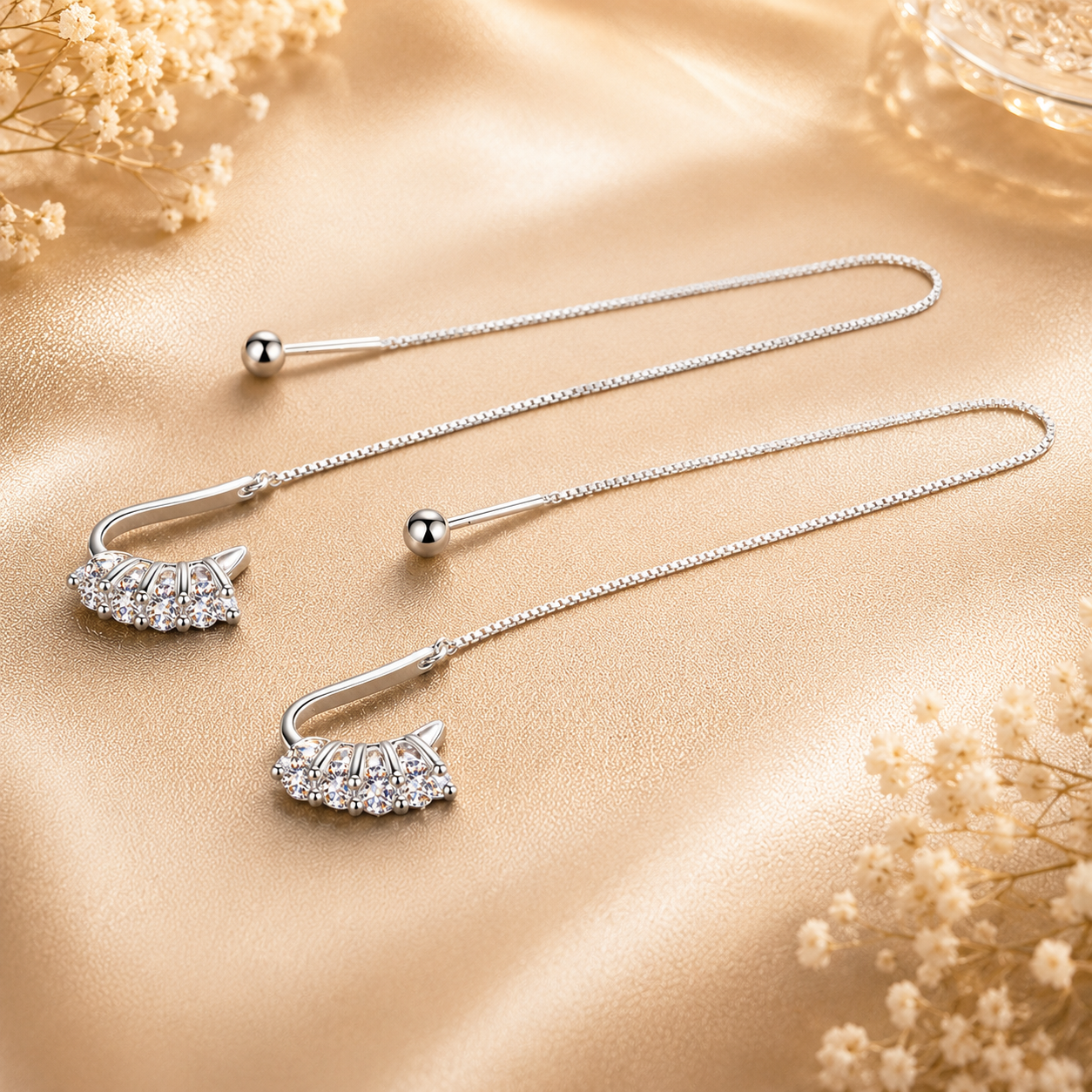 Moissanite Threader Chain Earrings