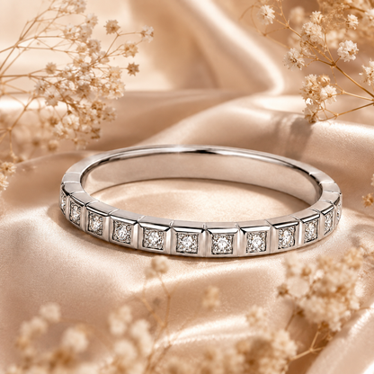 Round Brilliant Cut Moissanite Square Channel Half-Eternity Wedding Band