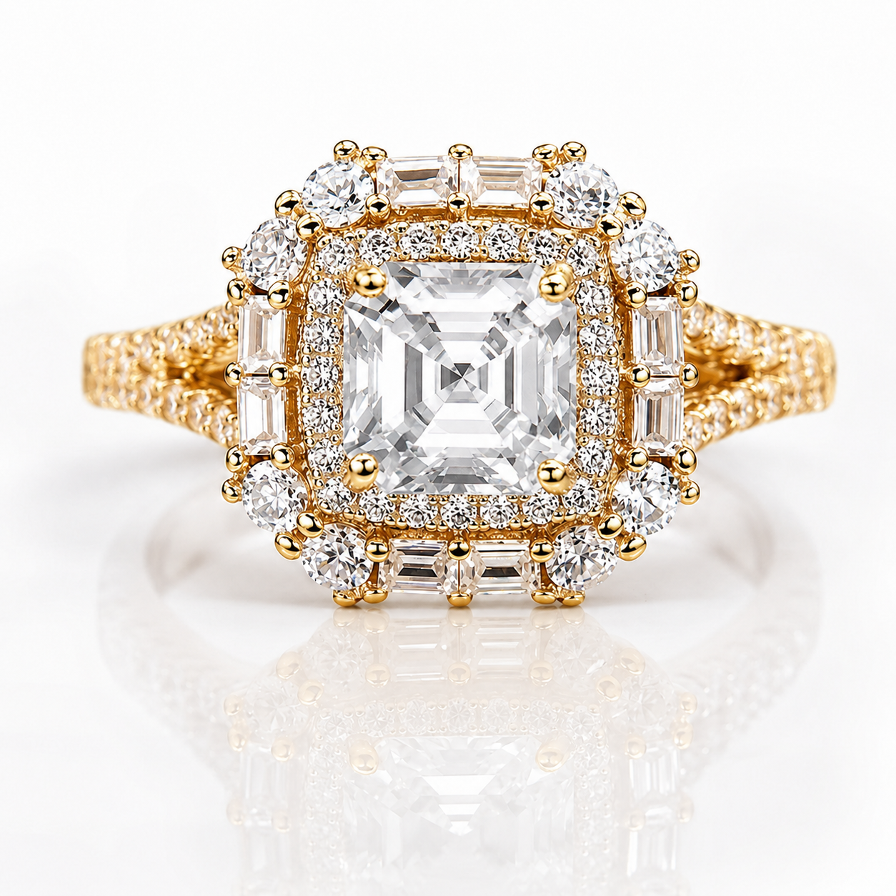 Asscher Halo Moissanite Engagement Ring