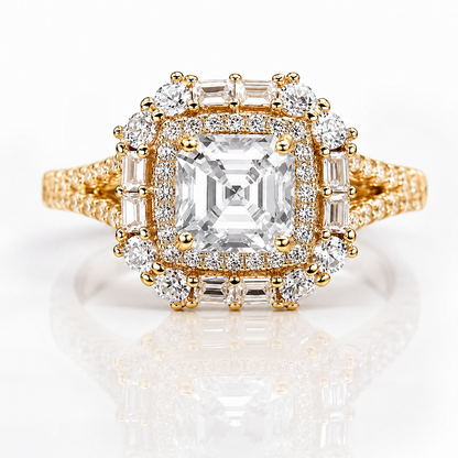 Asscher Halo Moissanite Engagement Ring