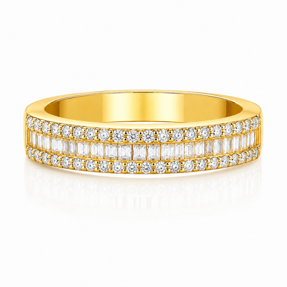 Emerald & Round Brilliant Moissanite Triple-Row Wedding Band