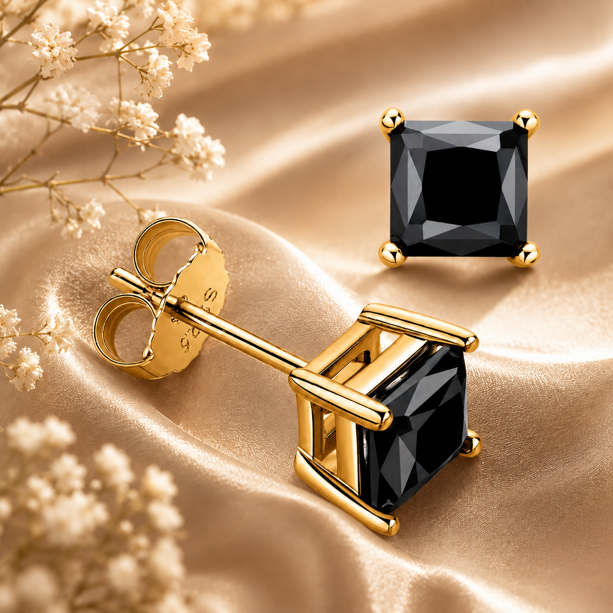 Princess Cut Black Moissanite Stud Earrings