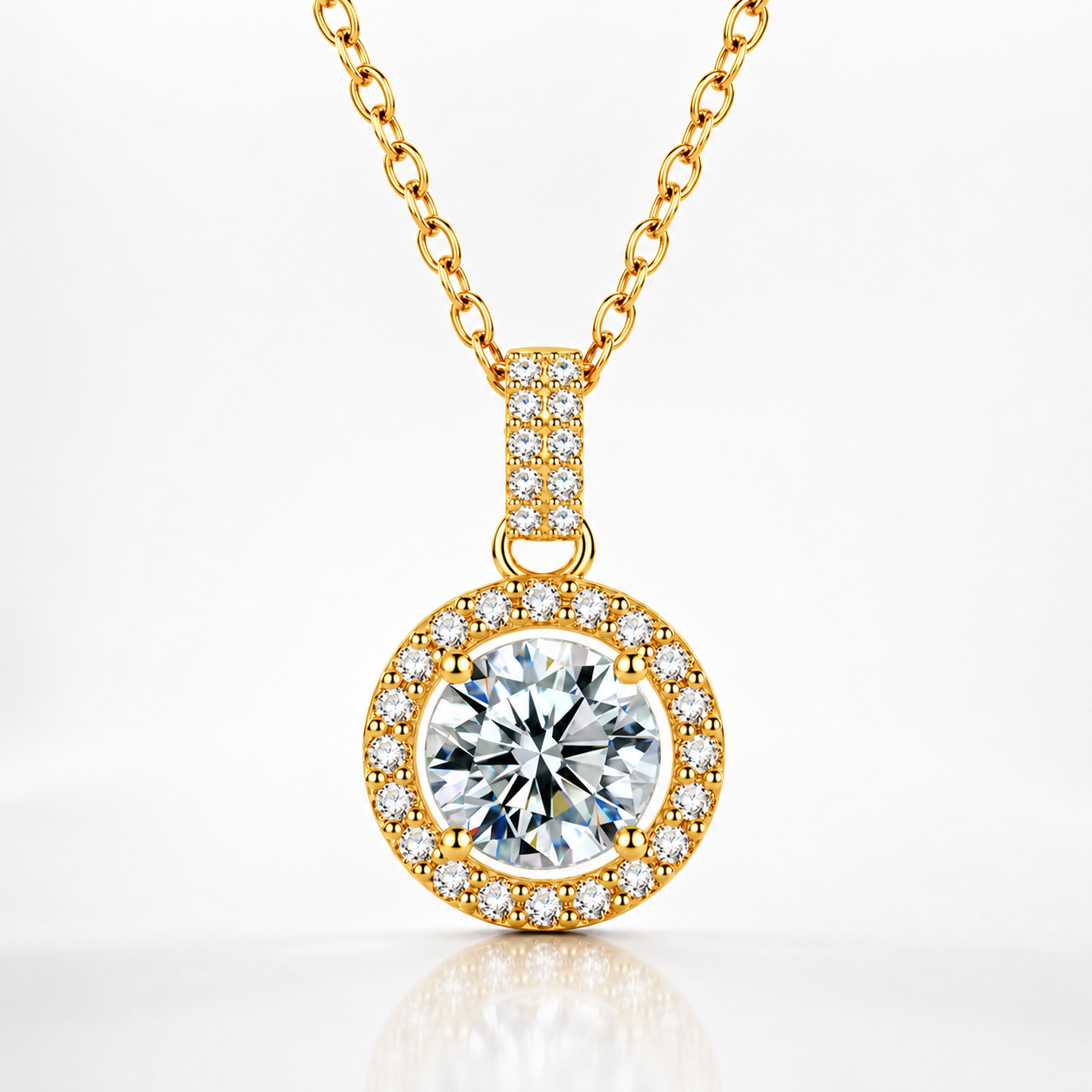 Round Halo Moissanite Pendant Necklace
