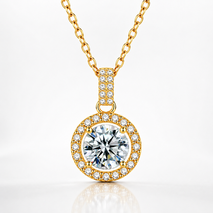 Round Halo Moissanite Pendant Necklace