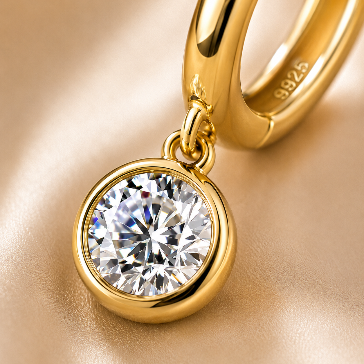 Bezel Drop Moissanite Hoop Earrings