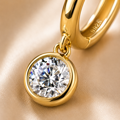 Bezel Drop Moissanite Hoop Earrings