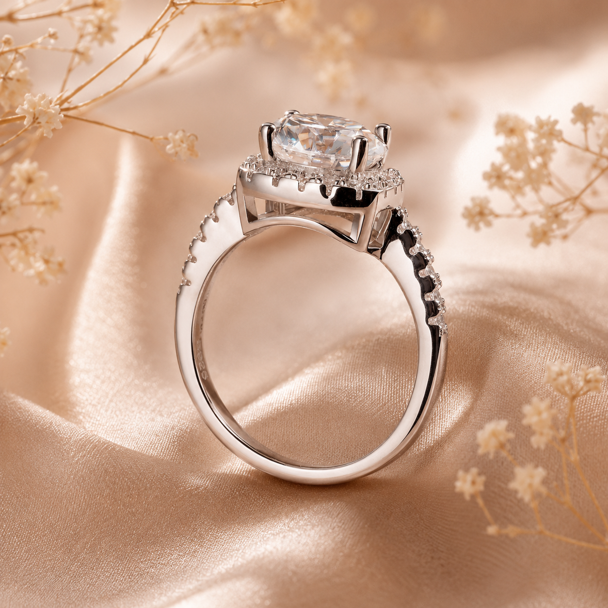 Cushion Halo Moissanite Engagement Ring