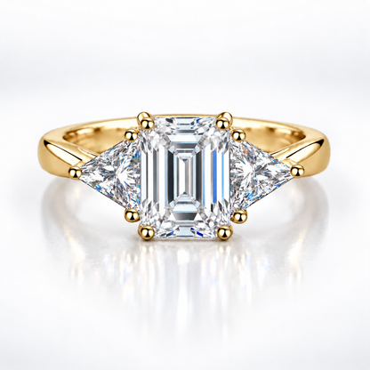 3ct Emerald & Trillion Cut Moissanite Trilogy Engagement Ring