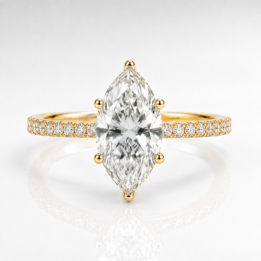 Marquise Cut Moissanite Pavé Solitaire Engagement Ring