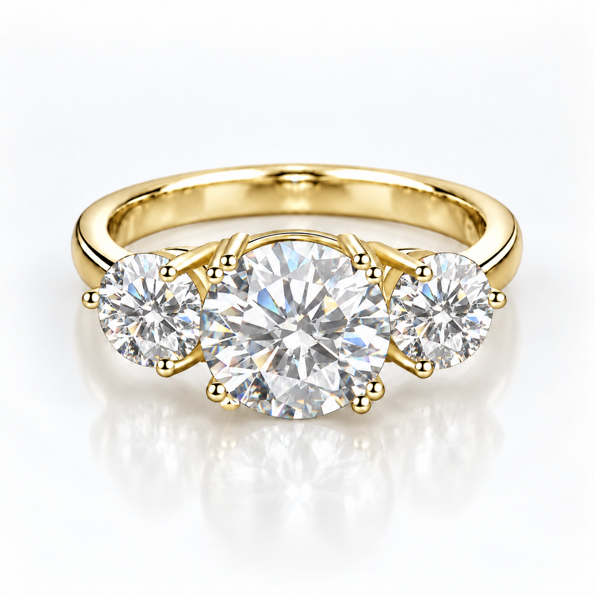 4ct Round Brilliant Moissanite Trilogy Engagement Ring