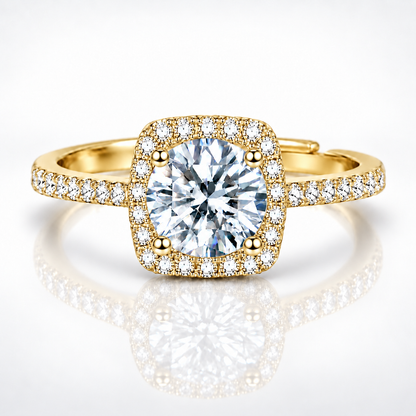 1ct Round Brilliant Moissanite Square Halo Adjustable Ring