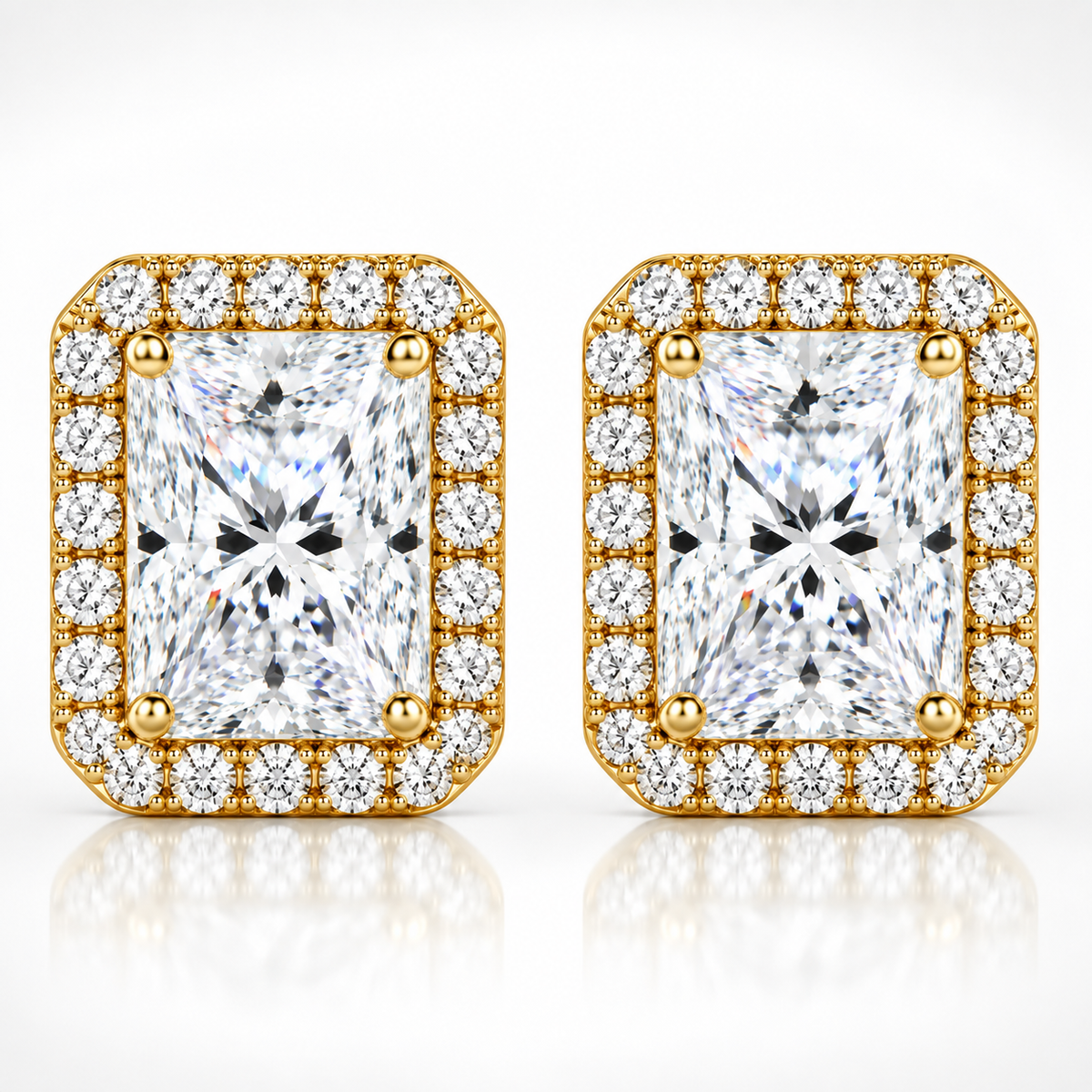 Radiant Cut Halo Moissanite Stud Earrings