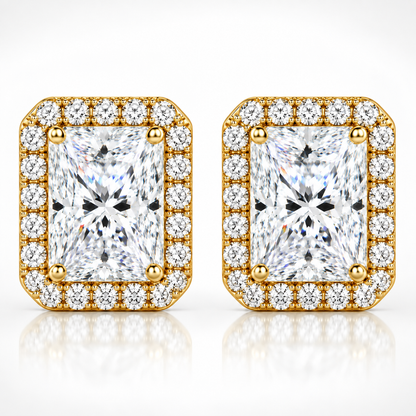 Radiant Cut Halo Moissanite Stud Earrings