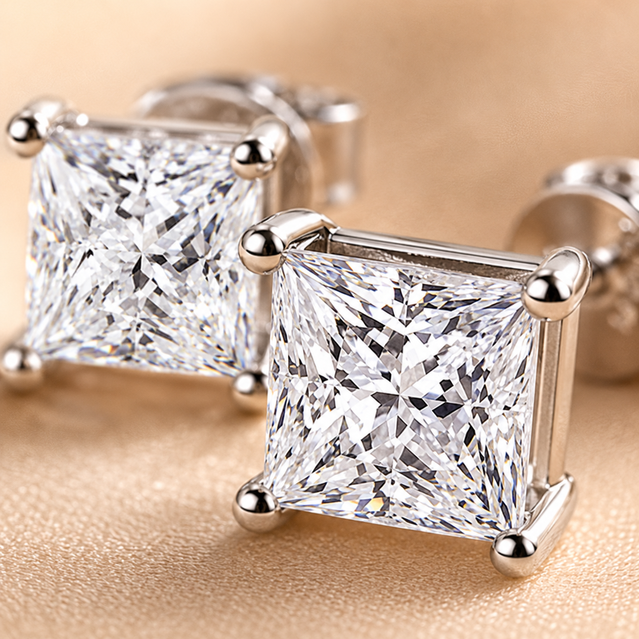 Princess Cut Moissanite Solitaire Stud Earrings