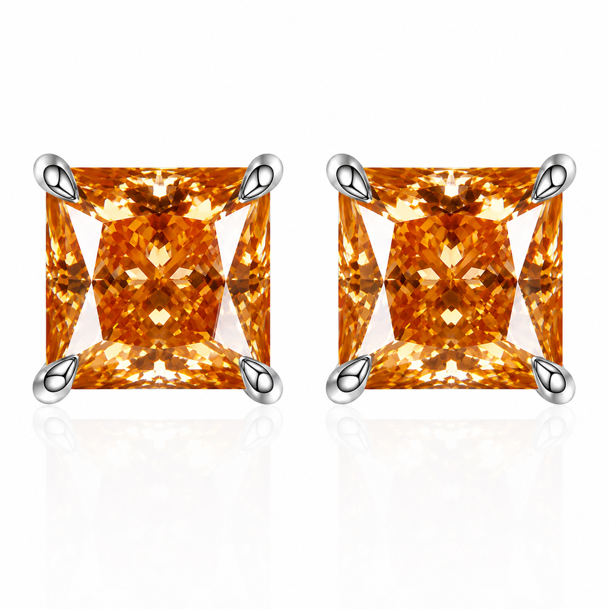 Princess Cut Coloured Moissanite Stud Earrings
