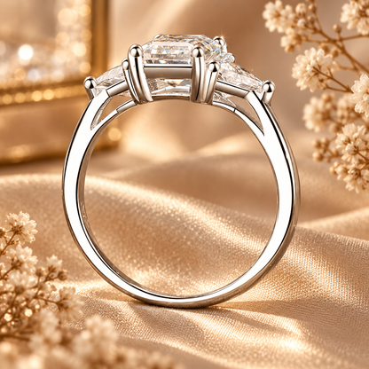 3ct Radiant & Trillion Cut Moissanite Trilogy Engagement Ring
