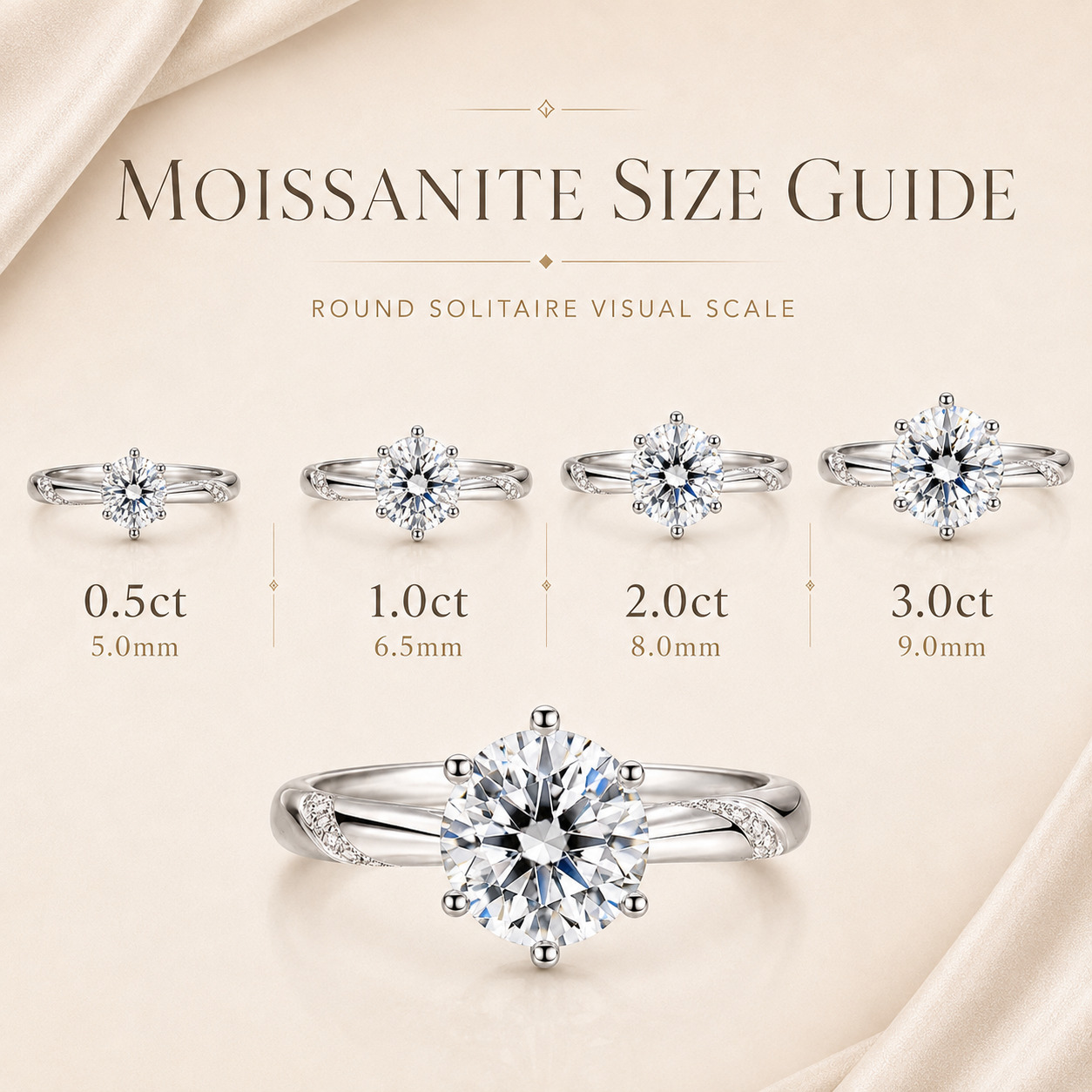 Round Brilliant Moissanite Sweeping Accent Solitaire Engagement Ring