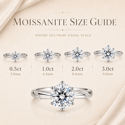 Round Brilliant Moissanite Sweeping Accent Solitaire Engagement Ring