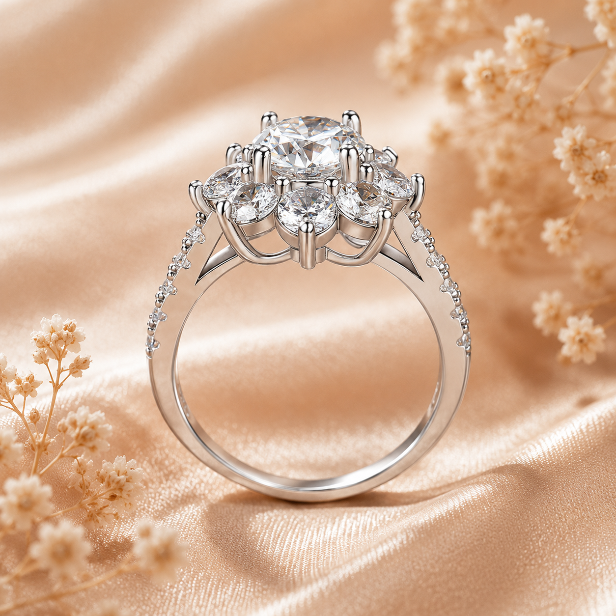 Sunflower Moissanite Engagement Ring