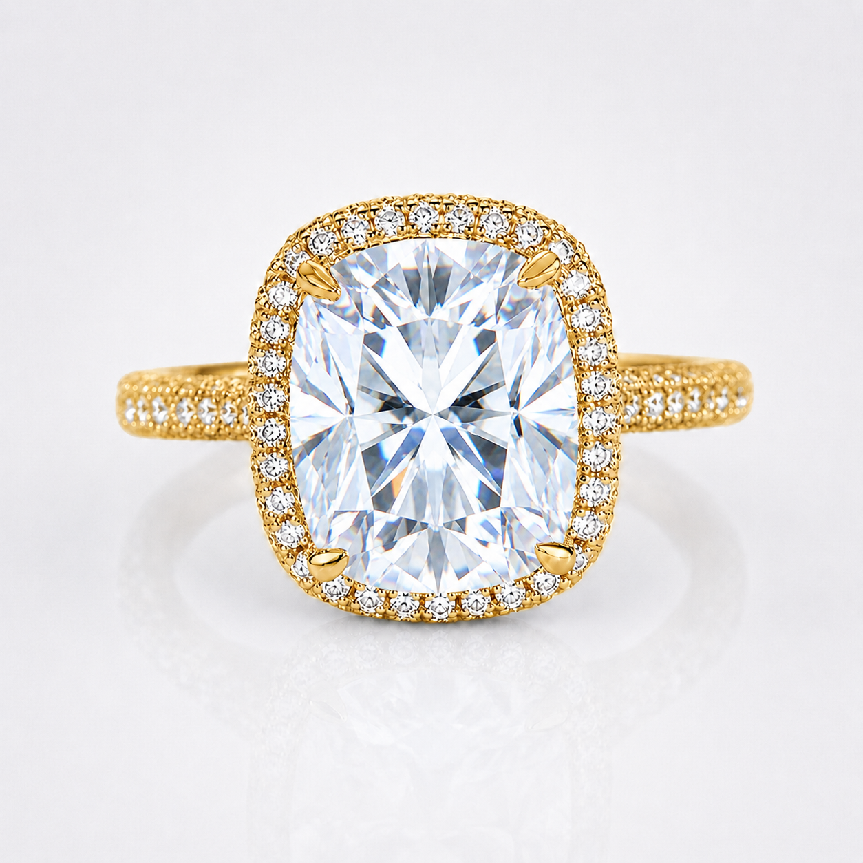 5ct Cushion Cut Moissanite Halo Engagement Ring