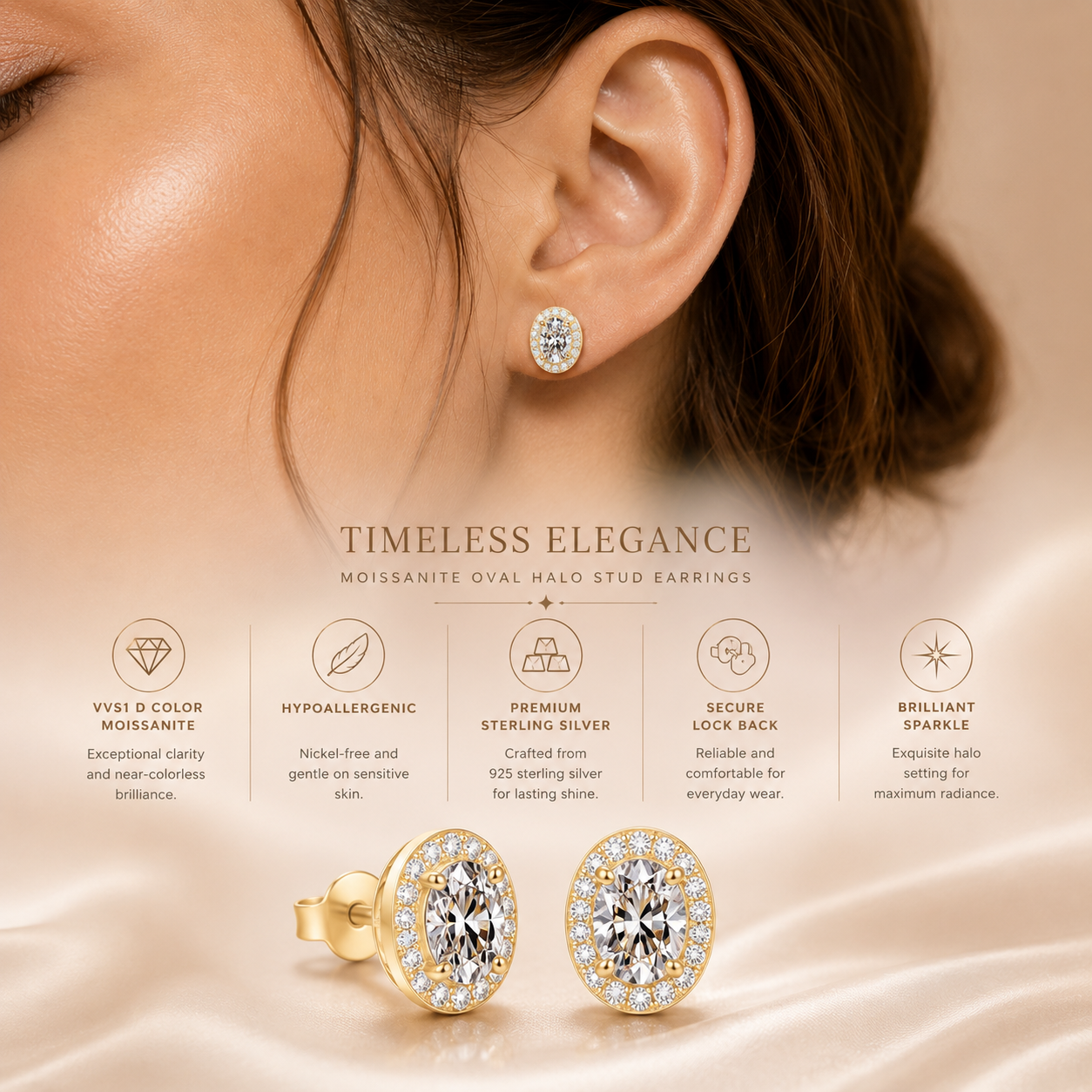 Oval Halo Moissanite Stud Earrings