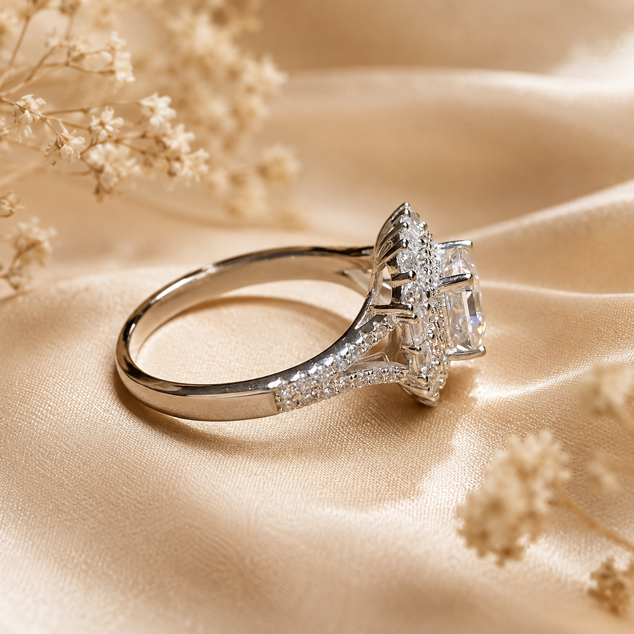 Asscher Halo Moissanite Engagement Ring