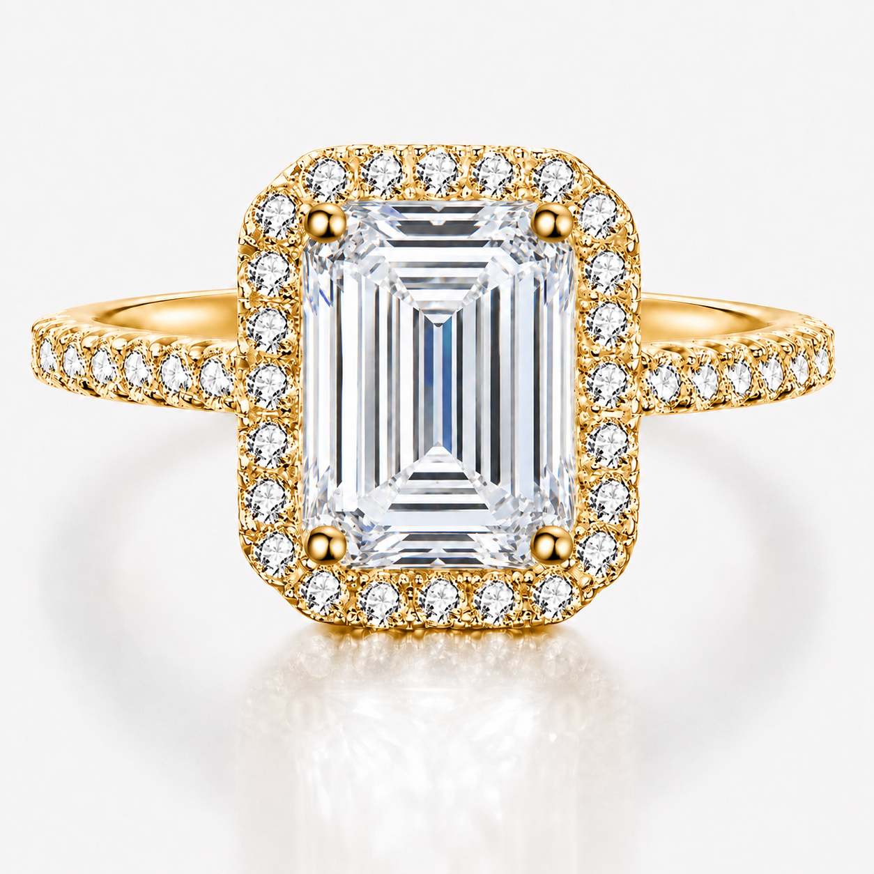 Emerald Halo Moissanite Engagement Ring