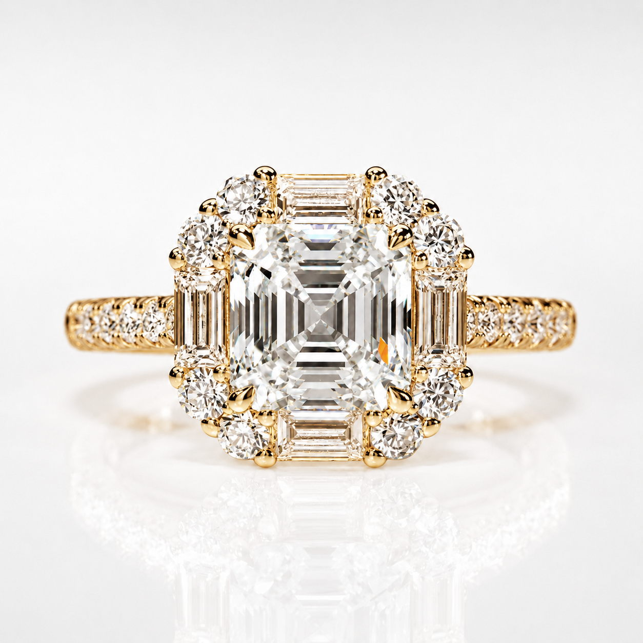 Vintage Asscher Halo Moissanite Engagement Ring
