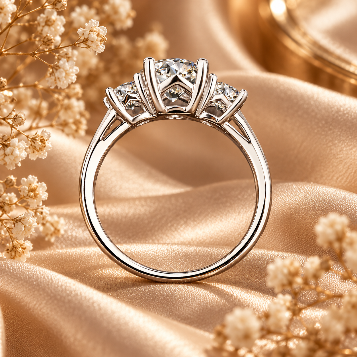 2ct Round Brilliant Moissanite Trilogy Engagement Ring
