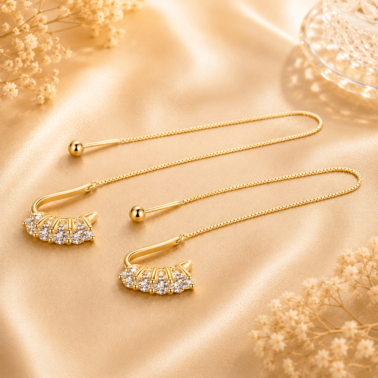 Moissanite Threader Chain Earrings
